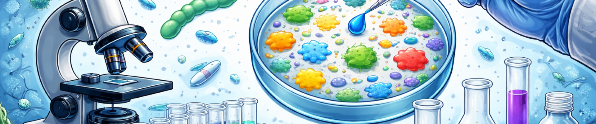 Laboratório de microbiologia colorido e detalhado